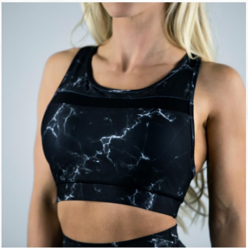 Buff Bunny Black Marble Nova Sports Bra Small NWT